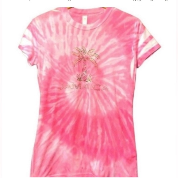 Tropix Vintage Tops - Pink Tie-Dye T-Shirt with Palm Tree Design